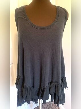 Free People Black Ruffle Raw Edge Tier Tank